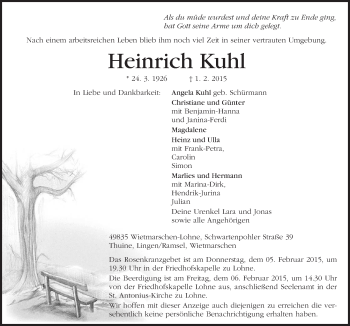 Traueranzeige von Heinrich Kuhl von Neue Osnabrücker Zeitung GmbH & Co. KG
