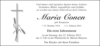 Traueranzeige von Maria Conen von Neue Osnabrücker Zeitung GmbH & Co. KG
