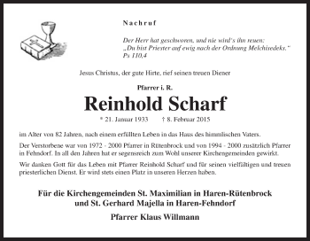 Traueranzeige von Reinhold Scharf von Neue Osnabrücker Zeitung GmbH & Co. KG