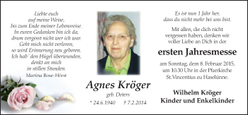 Traueranzeige von Agnes Kröger von Neue Osnabrücker Zeitung GmbH & Co. KG
