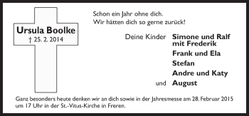 Traueranzeige von Ursula Boolke von Neue Osnabrücker Zeitung GmbH & Co. KG