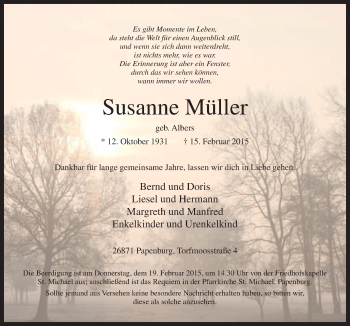 Traueranzeige von Susanne Müller von Neue Osnabrücker Zeitung GmbH & Co. KG