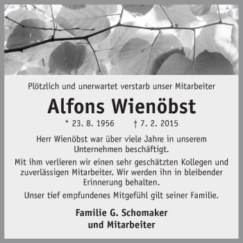 Traueranzeige von Alfons Wienöbst von Neue Osnabrücker Zeitung GmbH & Co. KG