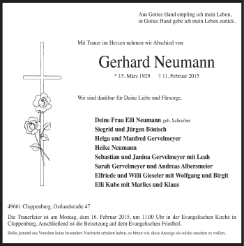 Traueranzeige von Gerhard Neumann von Neue Osnabrücker Zeitung GmbH & Co. KG