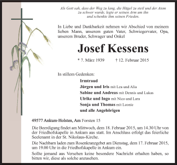 Traueranzeige von Josef Kessens von Neue Osnabrücker Zeitung GmbH & Co. KG