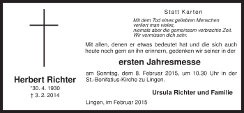 Traueranzeige von Herbert Richter von Neue Osnabrücker Zeitung GmbH & Co. KG
