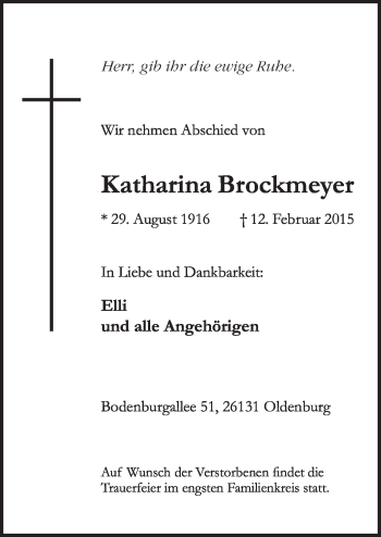 Traueranzeige von Katharina Brockmeyer von Neue Osnabrücker Zeitung GmbH & Co. KG