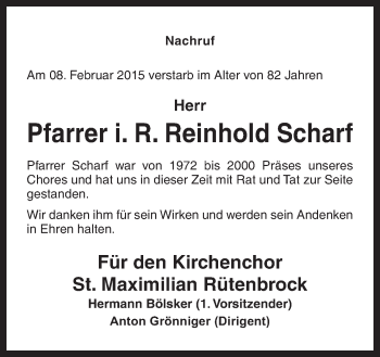 Traueranzeige von Reinhold Scharf von Neue Osnabrücker Zeitung GmbH & Co. KG