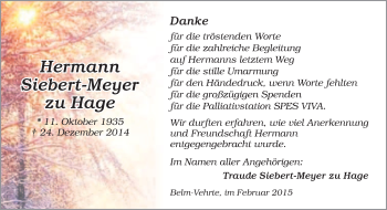 Traueranzeige von Hermann Siebert-Meyer zu Hage von Neue Osnabrücker Zeitung GmbH & Co. KG