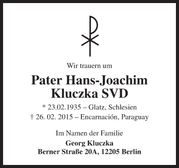 Traueranzeige von Hans-Joachim Kluczka von Neue Osnabrücker Zeitung GmbH & Co. KG
