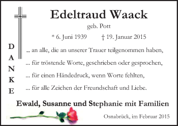 Traueranzeige von Edeltraud Waack von Neue Osnabrücker Zeitung GmbH & Co. KG