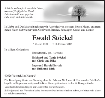 Traueranzeige von Ewald Stöckel von Neue Osnabrücker Zeitung GmbH & Co. KG