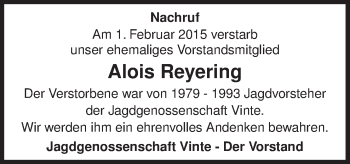 Traueranzeige von Alois Reyering von Neue Osnabrücker Zeitung GmbH & Co. KG