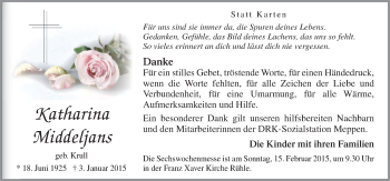 Traueranzeige von Katharina Middeljans von Neue Osnabrücker Zeitung GmbH & Co. KG