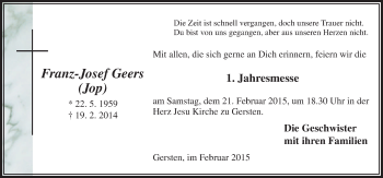 Traueranzeige von Franz-Josef Geers von Neue Osnabrücker Zeitung GmbH & Co. KG