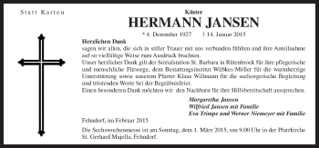 Traueranzeige von Hermann Jansen von Neue Osnabrücker Zeitung GmbH & Co. KG