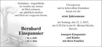 Traueranzeige von Bernhard Einspannier von Neue Osnabrücker Zeitung GmbH & Co. KG