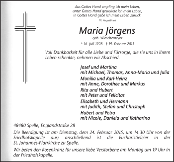 Traueranzeige von Maria Jörgens von Neue Osnabrücker Zeitung GmbH & Co. KG