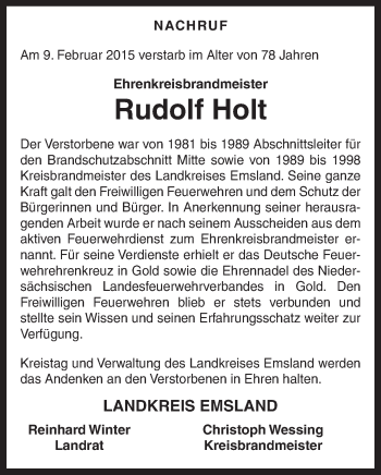 Traueranzeige von Rudolf Holt von Neue Osnabrücker Zeitung GmbH & Co. KG