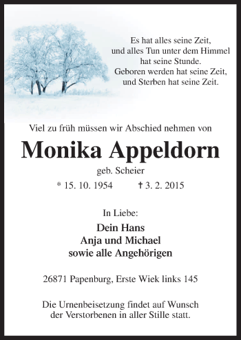 Traueranzeige von Monika Appeldorn von Neue Osnabrücker Zeitung GmbH & Co. KG