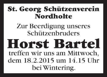 Traueranzeige von Horst Bartel von Neue Osnabrücker Zeitung GmbH & Co. KG