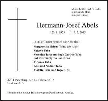 Traueranzeige von Hermann-Josef Abels von Neue Osnabrücker Zeitung GmbH & Co. KG
