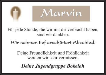 Traueranzeige von Marvin Baudis von Neue Osnabrücker Zeitung GmbH & Co. KG
