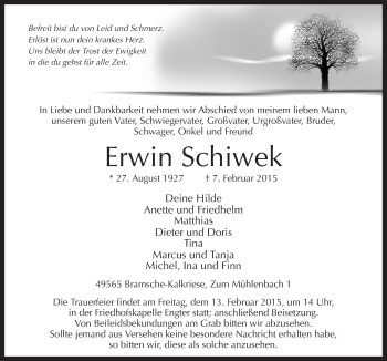 Traueranzeige von Erwin Schiwek von Neue Osnabrücker Zeitung GmbH & Co. KG