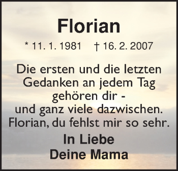 Traueranzeige von Florian  von Neue Osnabrücker Zeitung GmbH & Co. KG