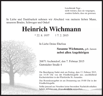 Traueranzeige von Heinrich Wichmann von Neue Osnabrücker Zeitung GmbH & Co. KG