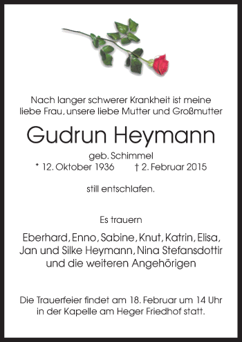 Traueranzeige von Gudrun Heymann von Neue Osnabrücker Zeitung GmbH & Co. KG