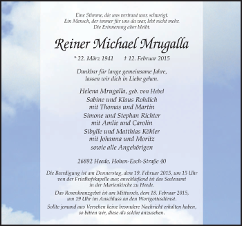 Traueranzeige von Reiner Michael Mrugalla von Neue Osnabrücker Zeitung GmbH & Co. KG