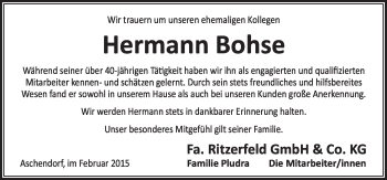 Traueranzeige von Hermann Bohse von Neue Osnabrücker Zeitung GmbH & Co. KG