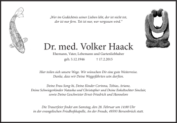 Traueranzeige von Volker Haack von Neue Osnabrücker Zeitung GmbH & Co. KG