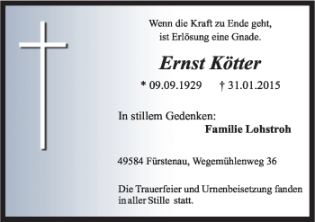 Traueranzeige von Ernst Kötter von Neue Osnabrücker Zeitung GmbH & Co. KG