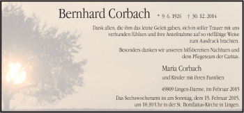 Traueranzeige von Bernhard Corbach von Neue Osnabrücker Zeitung GmbH & Co. KG