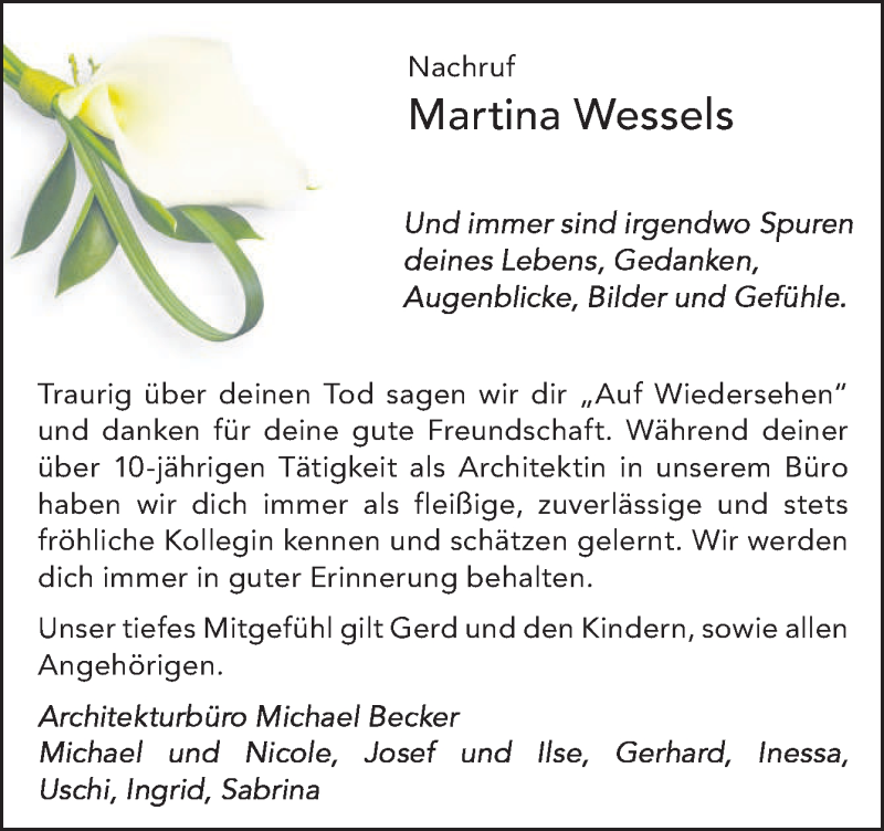  Traueranzeige für Martina Wessels vom 21.02.2015 aus Neue Osnabrücker Zeitung GmbH & Co. KG