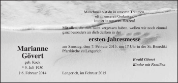 Traueranzeige von Marianne Gövert von Neue Osnabrücker Zeitung GmbH & Co. KG