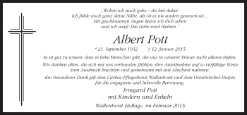 Traueranzeige von Albert Pott von Neue Osnabrücker Zeitung GmbH & Co. KG