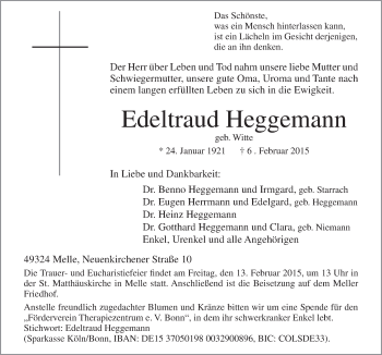 Traueranzeige von Edeltraud Heggemann von Neue Osnabrücker Zeitung GmbH & Co. KG