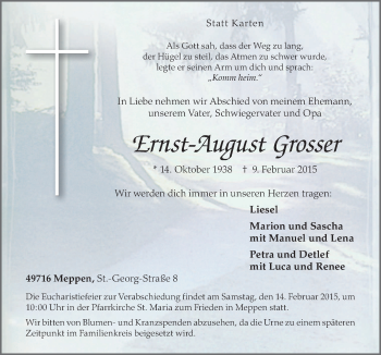 Traueranzeige von Ernst-August Grosser von Neue Osnabrücker Zeitung GmbH & Co. KG