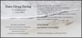 Traueranzeige von Hans Georg Barlag von Neue Osnabrücker Zeitung GmbH & Co. KG