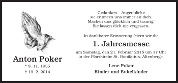 Traueranzeige von Anton Poker von Neue Osnabrücker Zeitung GmbH & Co. KG