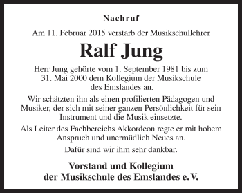 Traueranzeige von Ralf Jung von Neue Osnabrücker Zeitung GmbH & Co. KG