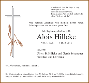 Traueranzeige von Alois Hilleke von Neue Osnabrücker Zeitung GmbH & Co. KG