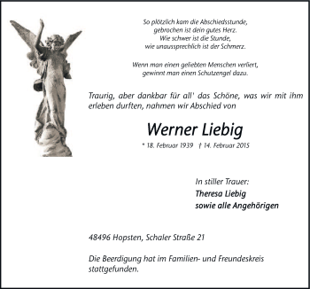 Traueranzeige von Werner Liebig von Neue Osnabrücker Zeitung GmbH & Co. KG