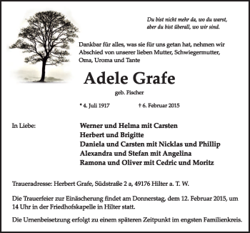 Traueranzeige von Adele Grafe von Neue Osnabrücker Zeitung GmbH & Co. KG