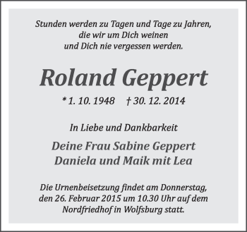 Traueranzeige von Roland Geppert von Neue Osnabrücker Zeitung GmbH & Co. KG