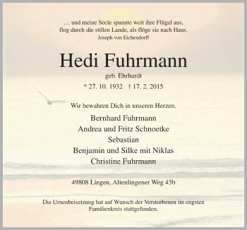 Traueranzeige von Hedi Fuhrmann von Neue Osnabrücker Zeitung GmbH & Co. KG