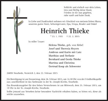 Traueranzeige von Heinrich Thieke von Neue Osnabrücker Zeitung GmbH & Co. KG